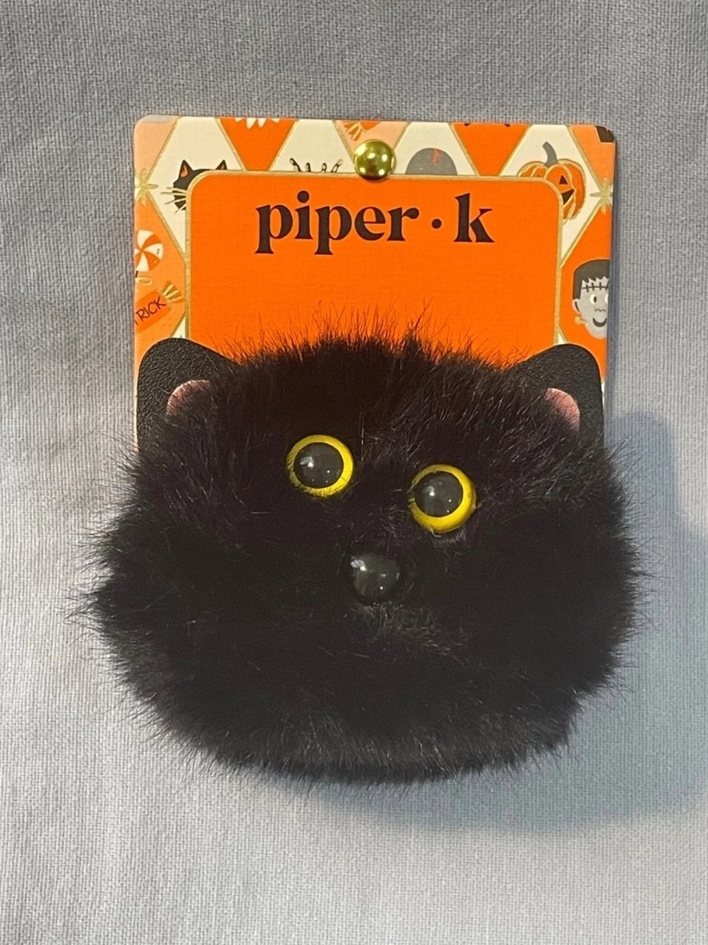 Piper Black Fuzzy Cat Toy with Yellow Eyes